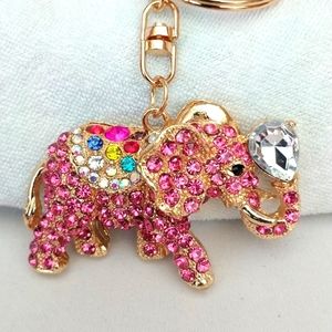 Pink rhinestone elephant keychain